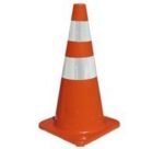 CONO NARANJA 28'' CON 2 CINTAS REFLECTIVAS DE 4" BASE  14" X 14"