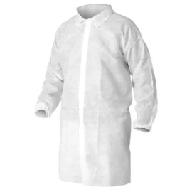 BATA DE LABORATORIO BLANCA CON BROCHE Y PUÑO 30 UND